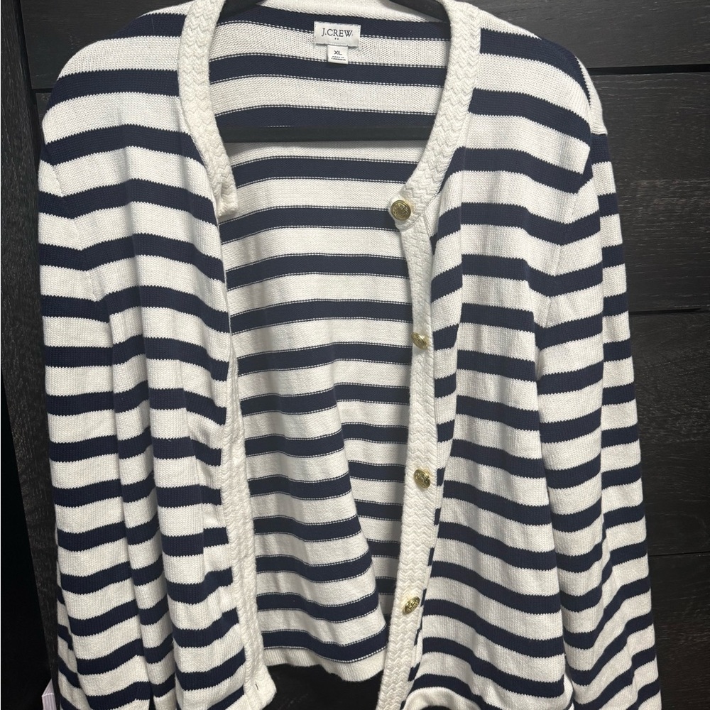 J. Crew Women's Navy and White Striped Cardigan - Picture 13 of 13